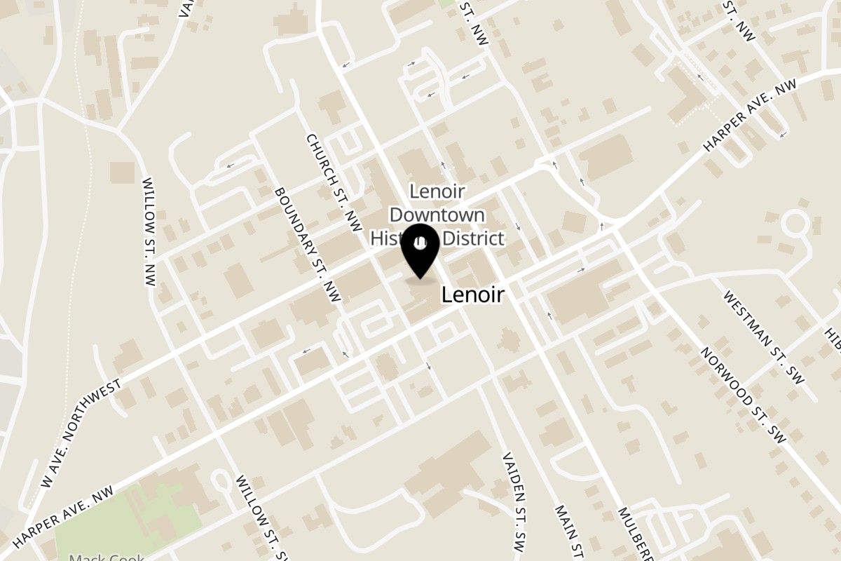 Map showing the location of 1841 Cafe on 117 Main St in Lenoir